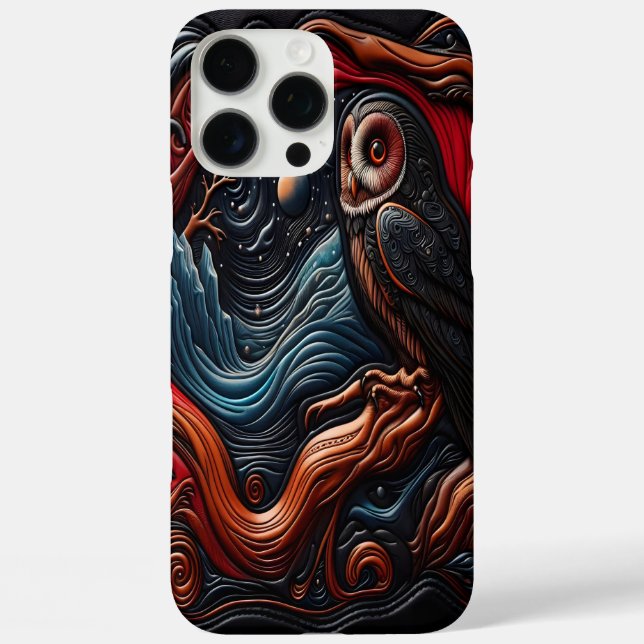 Farbenfrohe Eule in einer mystischen Nachtlandscha Case-Mate iPhone Hülle (Rückseite)