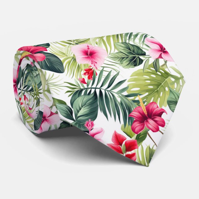 Farbenfrohe exotische Blume Design Neck Tie Krawatte (Gerollt)