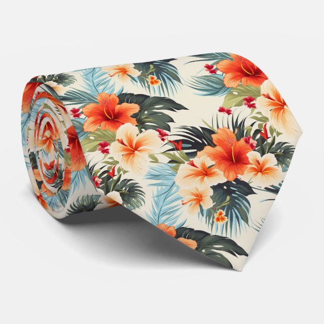 Farbenfrohe exotische Blume Design Neck Tie Krawatte (Gerollt)