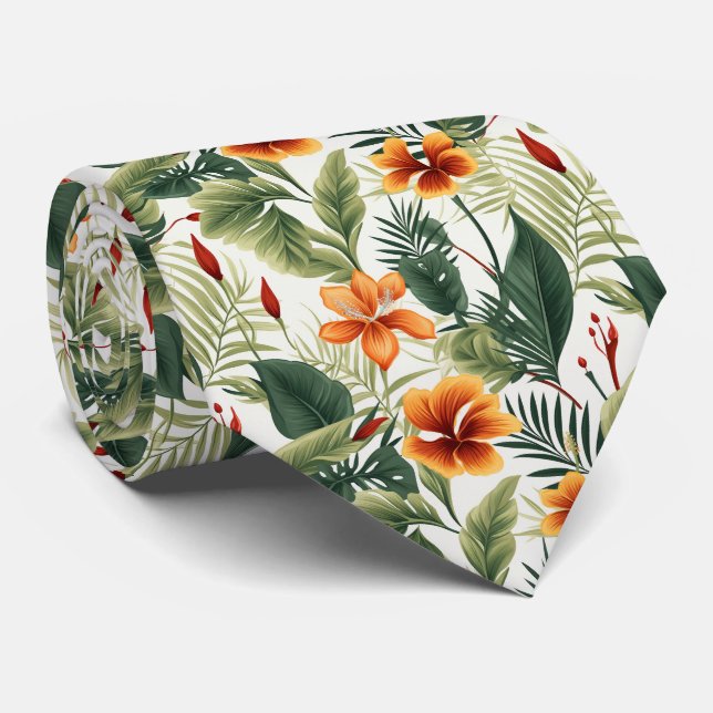 Farbenfrohe exotische Blume Design Neck Tie Krawatte (Gerollt)