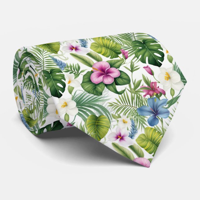 Farbenfrohe exotische Blume Design Neck Tie Krawatte (Gerollt)
