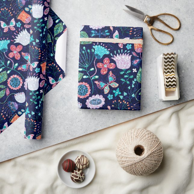 Farbenfrohe exotische Blume Geschenkpapier (Kunsthandwerk)