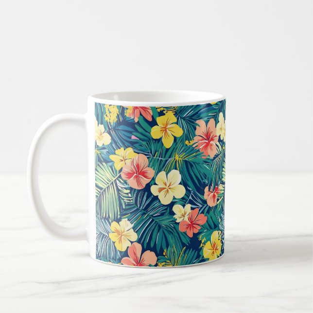 Farbenfrohe exotische Blume-Muster Kaffeetasse (Links)