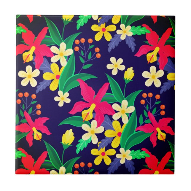 Farbenfrohe exotische Blumenmuster-23021 Fliese (Vorderseite)