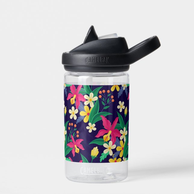 Farbenfrohe exotische Blumenmuster-23021 Trinkflasche (Links)