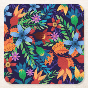 Farbenfrohe exotische Blumenmuster-32436 Rechteckiger Pappuntersetzer