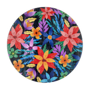 Farbenfrohe exotische Blumenmuster-68578 Schneidebrett