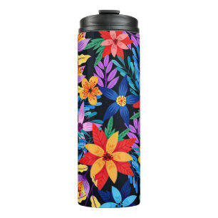 Farbenfrohe exotische Blumenmuster-68578 Thermosbecher