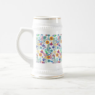 Farbenfrohe, exotische, florale Hintergrundmuster- Bierglas