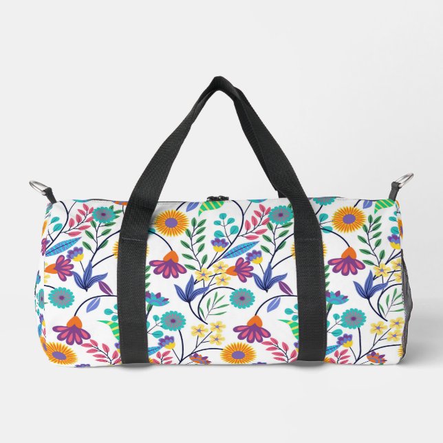 Farbenfrohe, exotische, florale Hintergrundmuster- Duffle Bag (Vorderseite)