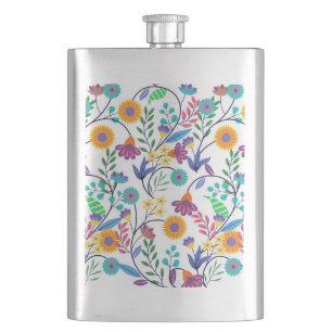 Farbenfrohe, exotische, florale Hintergrundmuster- Flachmann