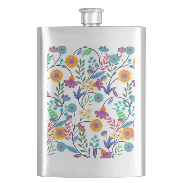Farbenfrohe, exotische, florale Hintergrundmuster- Flachmann (Vorderseite)