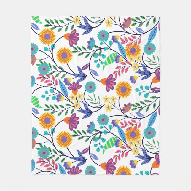 Farbenfrohe, exotische, florale Hintergrundmuster- Fleecedecke (Vorderseite)