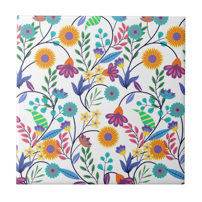 Farbenfrohe, exotische, florale Hintergrundmuster- Fliese (Vorderseite)