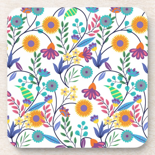 Farbenfrohe, exotische, florale Hintergrundmuster- Getränkeuntersetzer (Vorderseite)