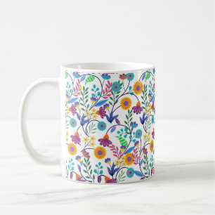 Farbenfrohe, exotische, florale Hintergrundmuster- Kaffeetasse