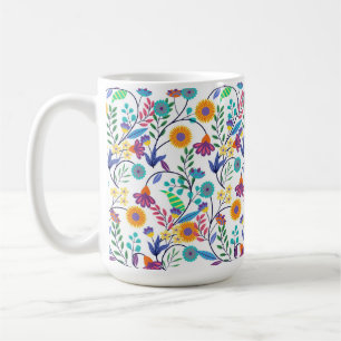 Farbenfrohe, exotische, florale Hintergrundmuster- Kaffeetasse