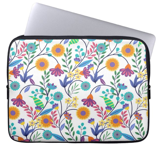Farbenfrohe, exotische, florale Hintergrundmuster- Laptopschutzhülle (Vorderseite)