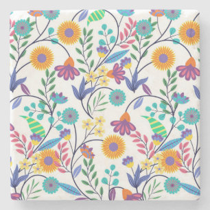 Farbenfrohe, exotische, florale Hintergrundmuster- Steinuntersetzer