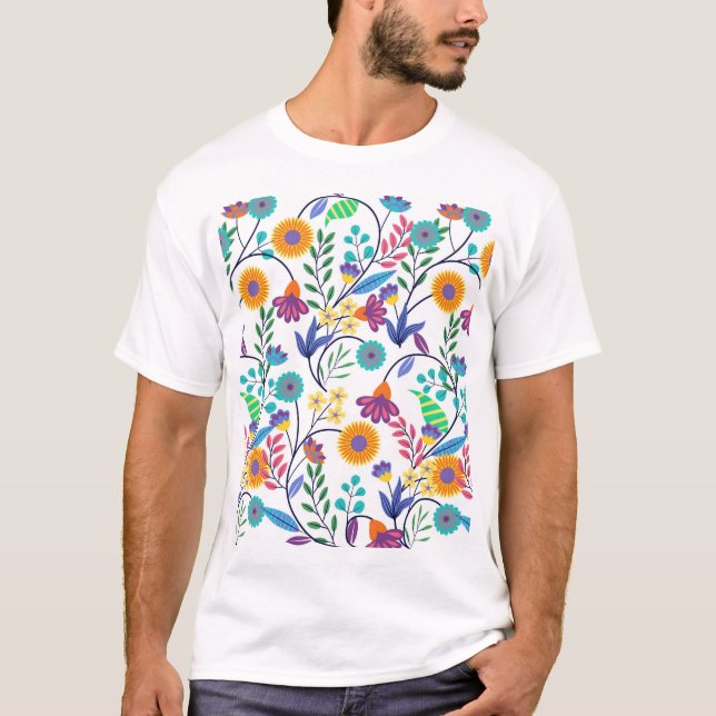 Farbenfrohe, exotische, florale Hintergrundmuster- T-Shirt (Vorderseite)