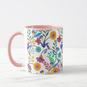 Farbenfrohe, exotische, florale Hintergrundmuster- Tasse