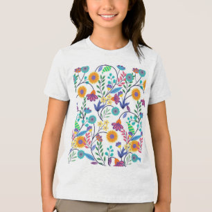 Farbenfrohe, exotische, florale Hintergrundmuster- Tri-Blend Shirt