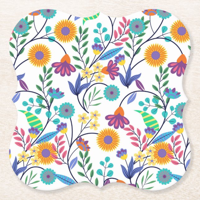 Farbenfrohe, exotische, florale Hintergrundmuster- Untersetzer (Vorderseite)
