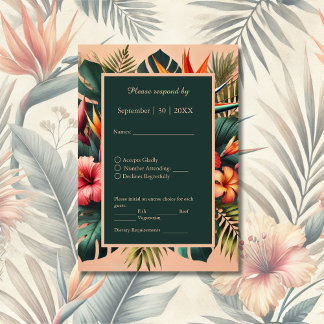 Farbenfrohe exotische hawaiianische Tropenhochzeit RSVP Karte