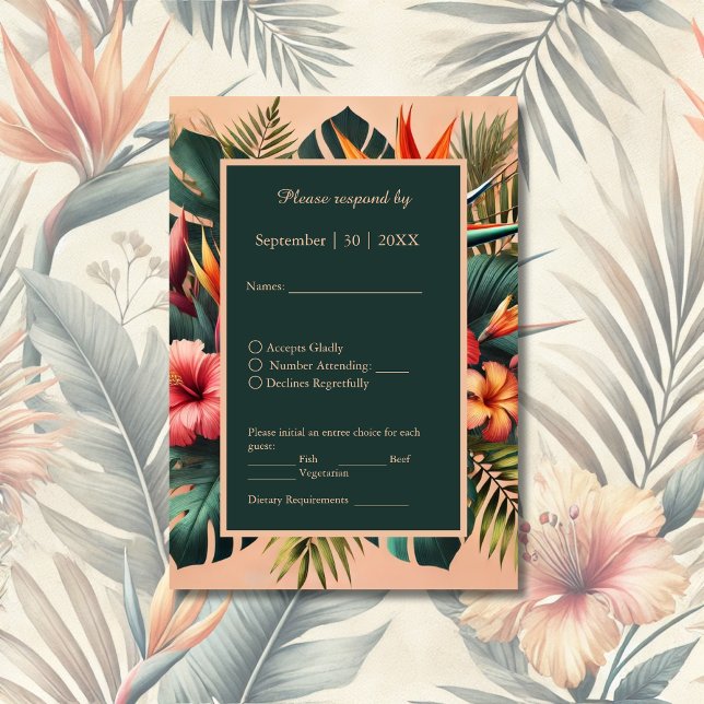 Farbenfrohe exotische hawaiianische Tropenhochzeit RSVP Karte (Von Creator hochgeladen)