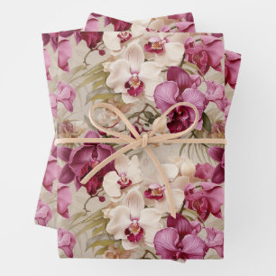 Farbenfrohe exotische Orchid-Blume Geschenkpapier Set