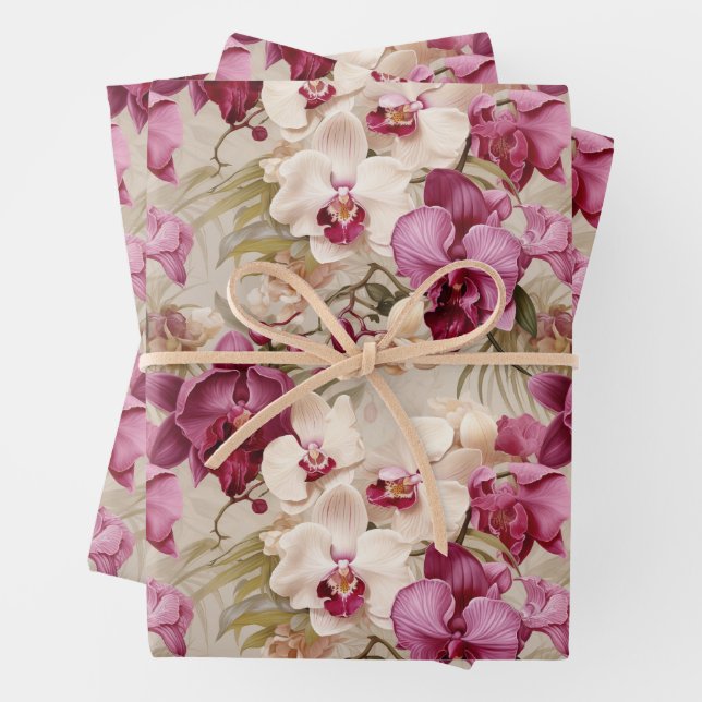 Farbenfrohe exotische Orchid-Blume Geschenkpapier Set (Beispiel)
