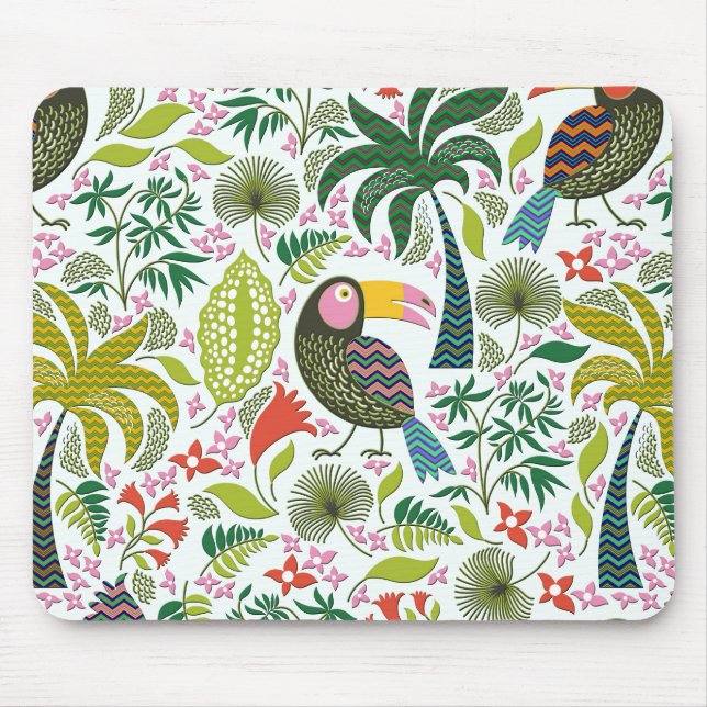 Farbenfrohe exotische Vögel und Blume Muster Mousepad (Vorne)