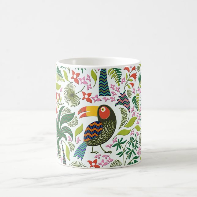 Farbenfrohe exotische Vögel und Blume Muster Tasse (Mittel)