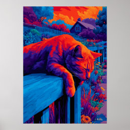 Farbenfrohe expressionistische Gartenkatzen-Wandku Poster
