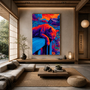 Farbenfrohe expressionistische Gartenkatzen-Wandku Poster
