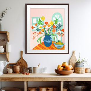 Farbenfrohe Exuberant Floral Bouquet Illustration  Poster