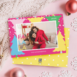 Farbenfrohe FA LA Neon Fun Weihnachtsbaum Foto Feiertagskarte