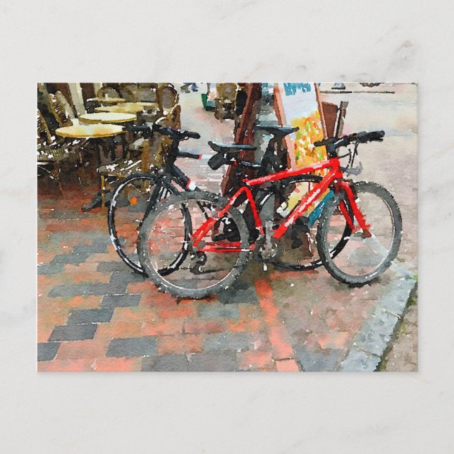 Farbenfrohe Fahrräder auf der Seilbahn Postkarte (Vorderseite)