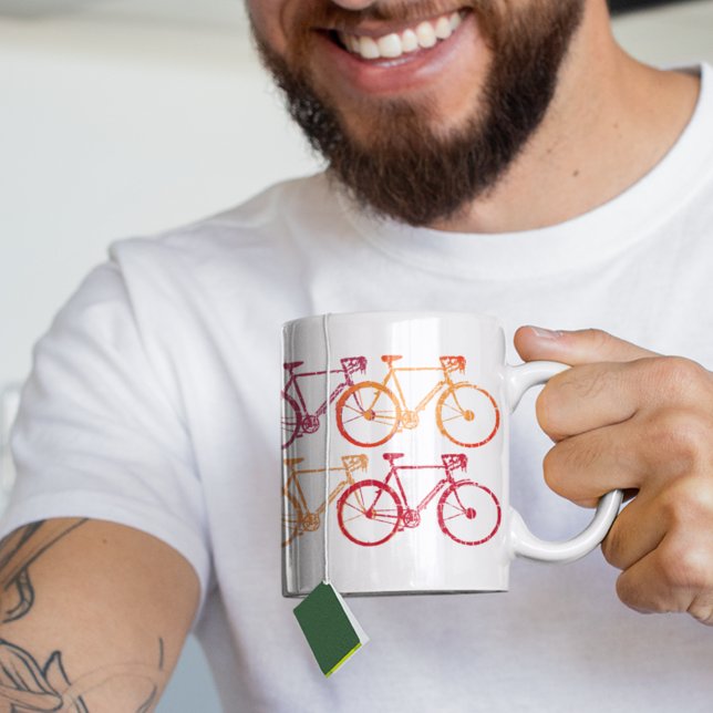 Farbenfrohe Fahrräder mit überlappenden Rädern Kaffeetasse (coffee for the cyclist)