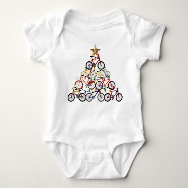 Farbenfrohe Fahrräder Weihnachtsbaum Baby Strampler (Vorderseite)