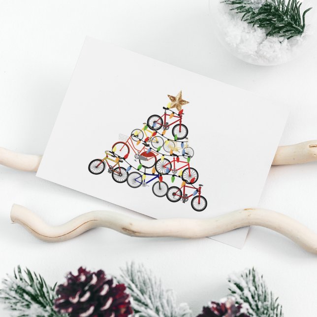 Farbenfrohe Fahrräder Weihnachtsbaum Postkarte (Von Creator hochgeladen)