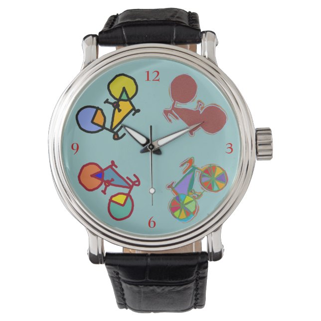 farbenfrohe Fahrradstunde Armbanduhr (Vorderseite)