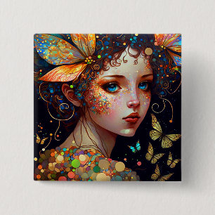 Farbenfrohe Fairy Butterfells Fantasy Art Button