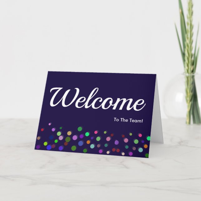 Farbenfrohe Fallende Glitzern Polka Dots Willkomme Karte (Vorderseite)