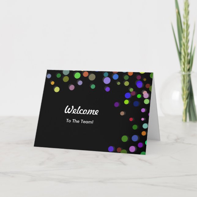 Farbenfrohe Fallende Glitzern Polka Dots Willkomme Karte (Vorderseite)