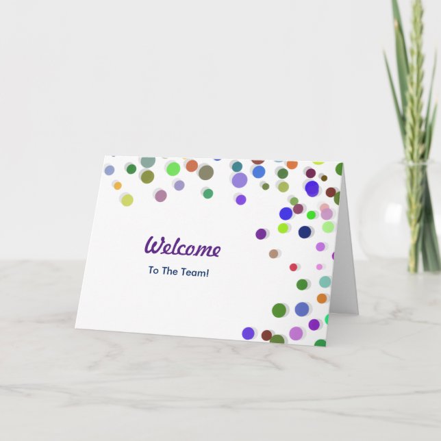 Farbenfrohe Fallende Glitzern Polka Dots Willkomme Karte (Vorderseite)