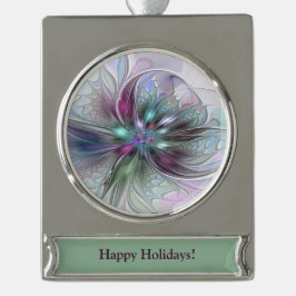 Farbenfrohe Fantasie Abstrakt Modernes Fraktal Blu Banner-Ornament Silber