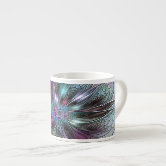 Farbenfrohe Fantasie Abstrakt Modernes Fraktal Blu Espressotasse (Vorderseite Rechts)