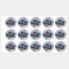 Farbenfrohe Fantasie Abstrakt Modernes Fraktal Blu Etiketten