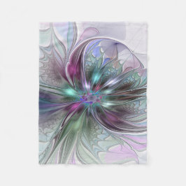 Farbenfrohe Fantasie Abstrakt Modernes Fraktal Blu Fleecedecke